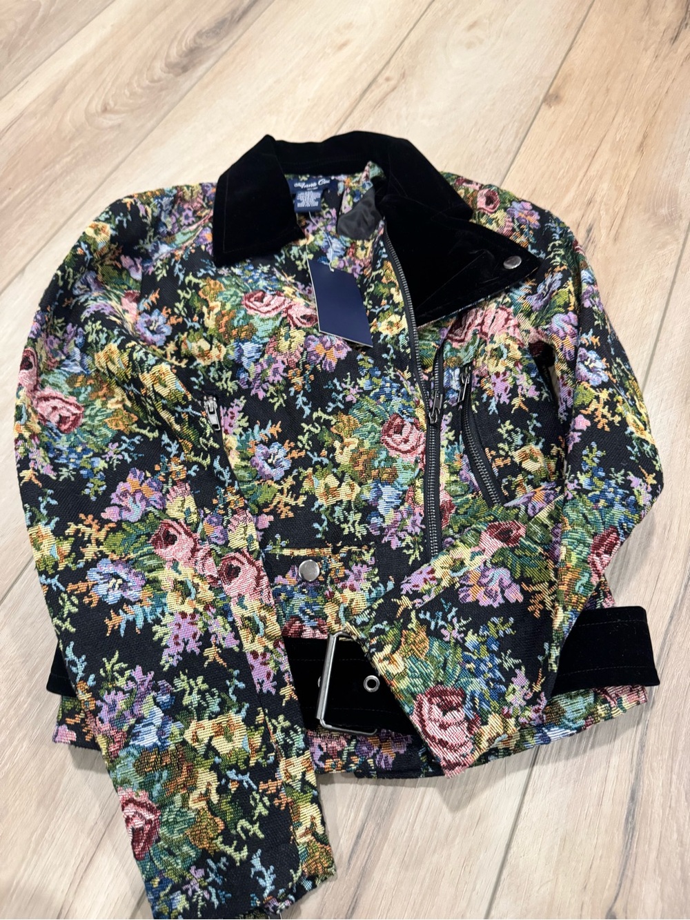 Floral Tapestry Moto Jacket - Black Multicolor